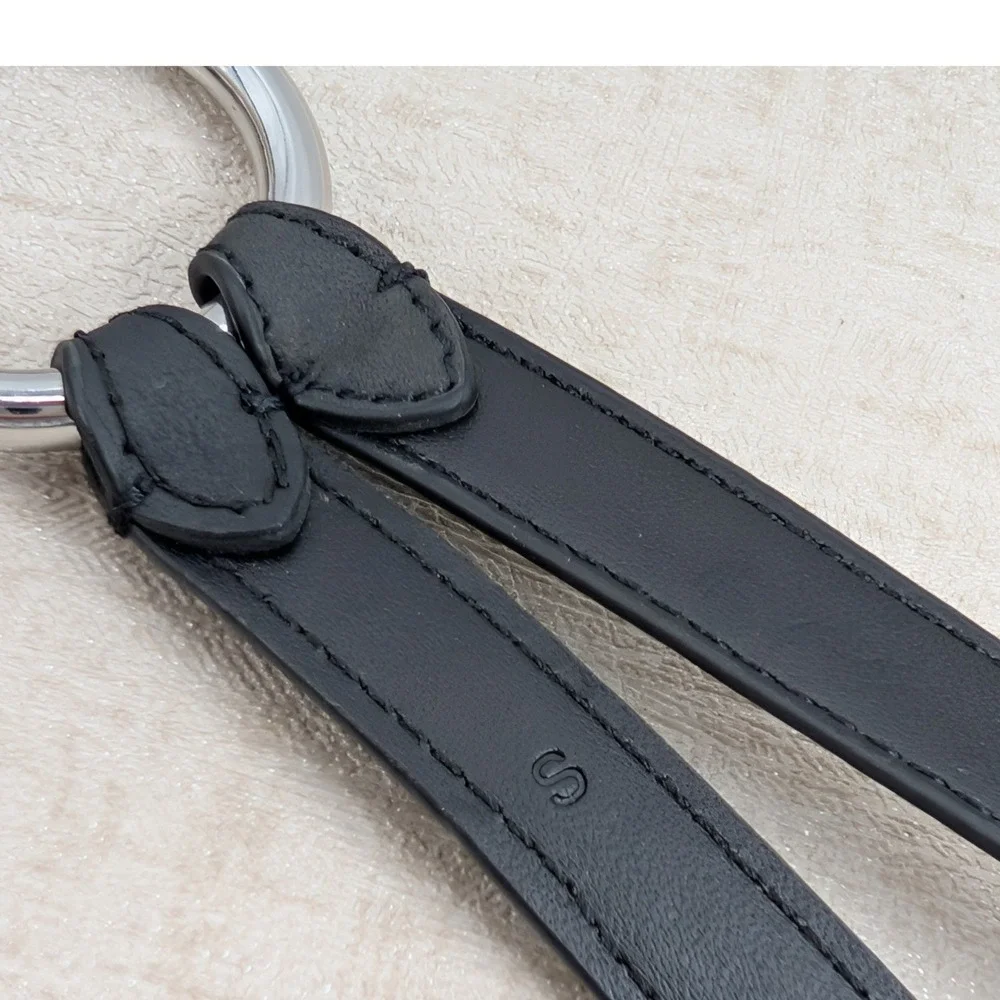 Lauren Ralph Lauren Black Leather Silver Chain Link Belt Small Charm Hook Clasp